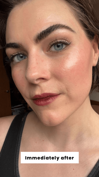 Dall'Asen immediately after applying Wonderskins Wonder Blading Lip Stain Masque